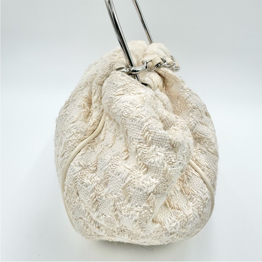 EUC Chanel Tweed Handbag White Metal Handle with Dust Bag Guarantee Card #KN729 - Picture 5 of 14